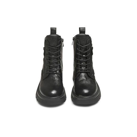 天美意2025冬新款圆头复古纯色系带通勤上班女马丁靴KDX27DD5