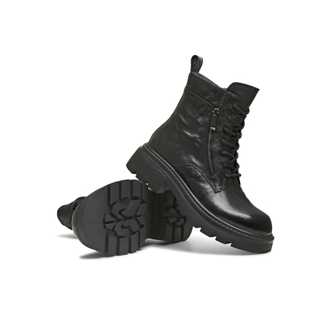 天美意2025冬新款圆头复古纯色系带通勤上班女马丁靴KDX27DD5