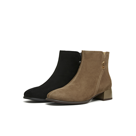 天美意2025冬新款厚底百搭靴子潮流复古通勤女时装靴KNZ19DD5