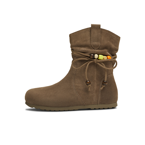 天美意2025冬新款内增高复古百搭户外堆堆靴女西部靴KXZ18DZ5