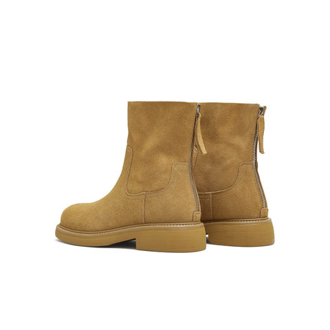 天美意2025冬新款纯色复古百搭后拉链短靴显瘦女时装靴KNZ13DD5