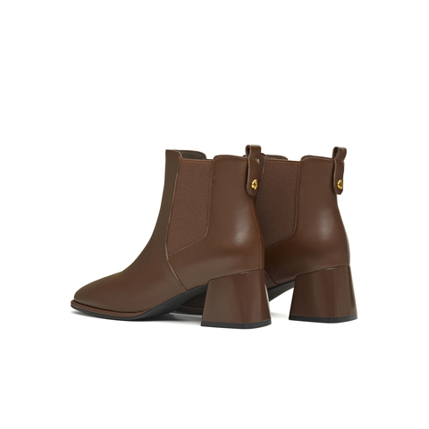 天美意2025冬新款粗跟经典简约百搭短靴女时装靴KNZ29DD5