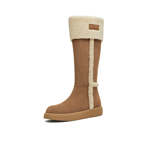 天美意2025冬新款厚底百搭保暖毛绒长靴女雪地靴KXD51DG5