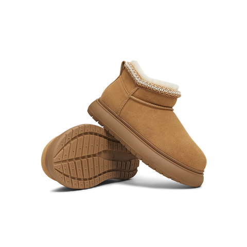 天美意2025冬新款保暖短靴复古一脚蹬毛绒舒适女雪地靴KXD46DD5