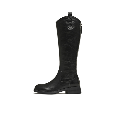 天美意2025冬新款厚底英伦百搭显瘦长靴骑士靴时装女靴CCH80DG5