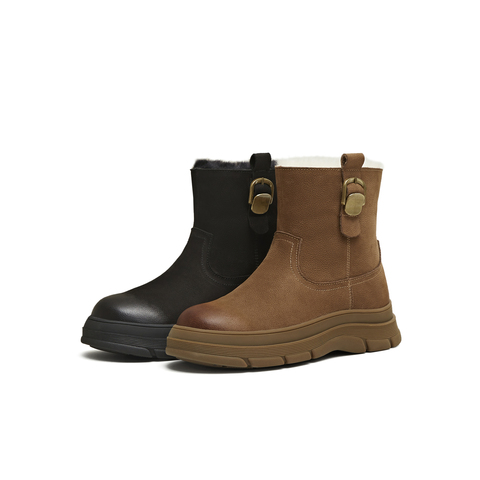 天美意2025冬新款潮流短靴保暖户外一脚蹬舒适女雪地靴KXD55DZ5