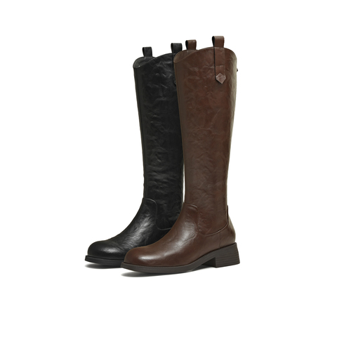 天美意2025冬新款厚底英伦百搭显瘦长靴骑士靴时装女靴CCH80DG5