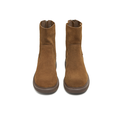 天美意2025冬新款纯色复古百搭后拉链短靴显瘦女时装靴KNZ13DD5