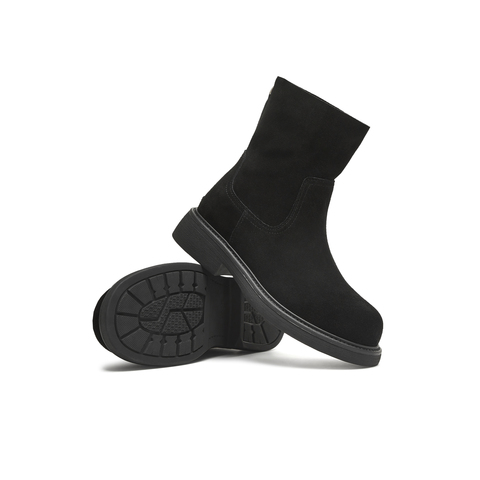 天美意2025冬新款纯色复古百搭后拉链短靴显瘦女时装靴KNZ13DD5