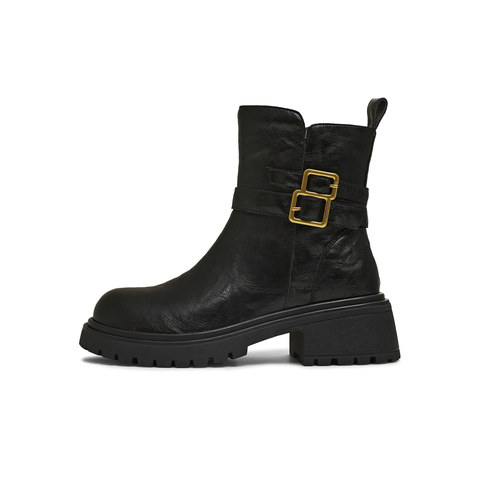 天美意2025冬新款厚底百搭靴子潮流复古通勤女时装靴KNZ22DZ5