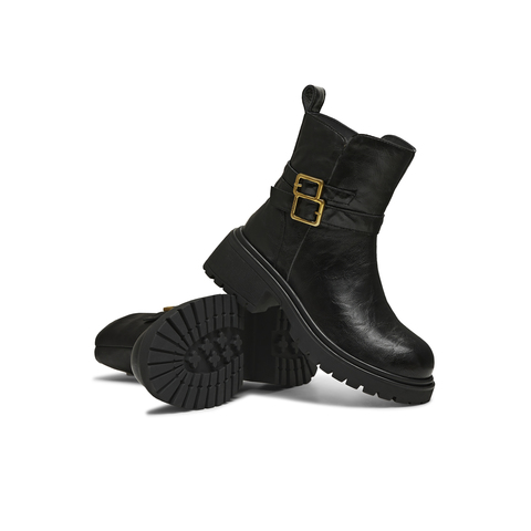 天美意2025冬新款厚底百搭靴子潮流复古通勤女时装靴KNZ22DZ5