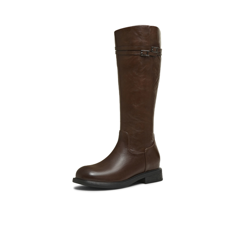 天美意2025冬新款厚底英伦百搭显瘦长靴骑士靴时装女靴KQZ17DG5