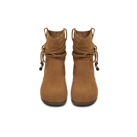 天美意2025冬新款内增高复古百搭户外堆堆靴女西部靴KXZ18DZ5