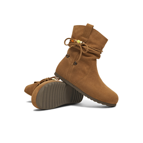 天美意2025冬新款内增高复古百搭户外堆堆靴女西部靴KXZ18DZ5