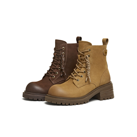 天美意2025冬新款商场同款系带户外百搭增高女马丁靴BM671DD5