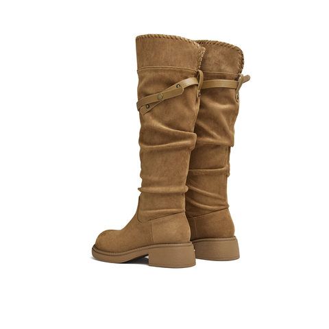 天美意2025冬新款厚底百搭复古显瘦长靴女骑士靴KXZ24DG5