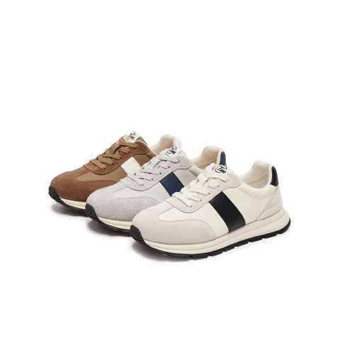 天美意2025秋新款休闲系带厚底拼色复古百搭男阿甘鞋AGX62CM5