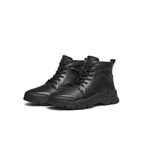 天美意2025冬新款商场同款纯色系带户外短靴男马丁靴DED11DD5