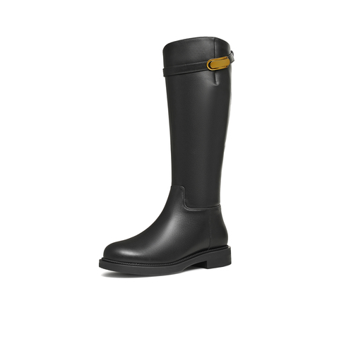 天美意2025冬新款长筒靴高筒靴骑士靴百搭显瘦女骑士靴KQZ11DG5