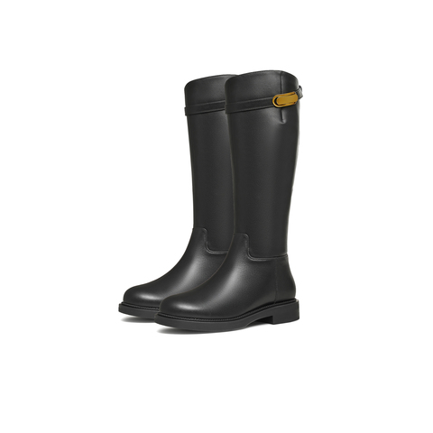 天美意2025冬新款长筒靴高筒靴骑士靴百搭显瘦女骑士靴KQZ11DG5