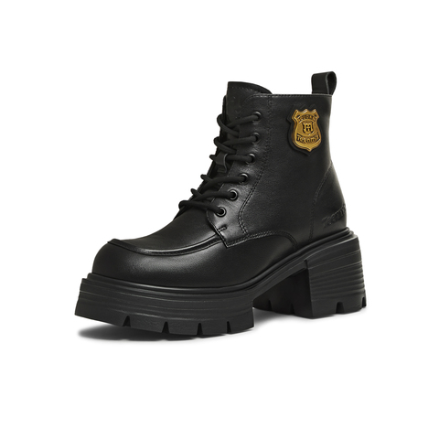 天美意2025冬新款商场同款粗跟复古英伦风短靴女马丁靴CMJ45DD5