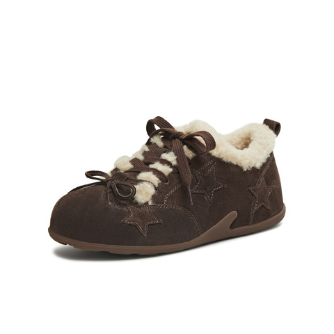 天美意2025冬新款毛绒保暖系带五角星复古运动女德训鞋KK069DM5