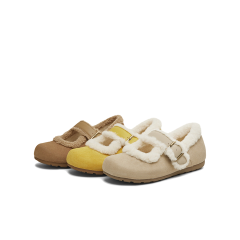 天美意2025冬新款厚底复古舒适保暖毛绒女玛丽珍KMZ26DQ5