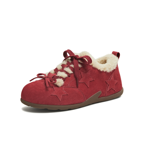 天美意2025冬新款毛绒保暖系带五角星复古运动女德训鞋KK069DM5