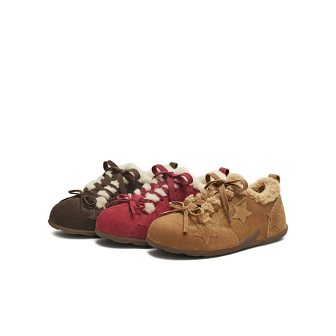 天美意2025冬新款毛绒保暖系带五角星复古运动女德训鞋KK069DM5