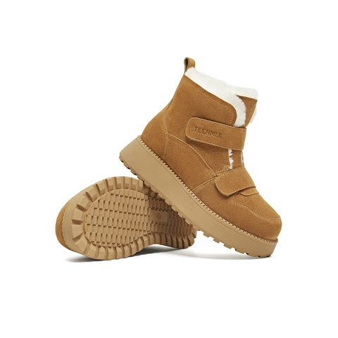 天美意2025冬新款保暖舒适百搭复古毛绒短靴女雪地靴KXD50DD5