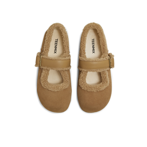 天美意2025冬新款厚底复古舒适保暖毛绒女玛丽珍KMZ26DQ5