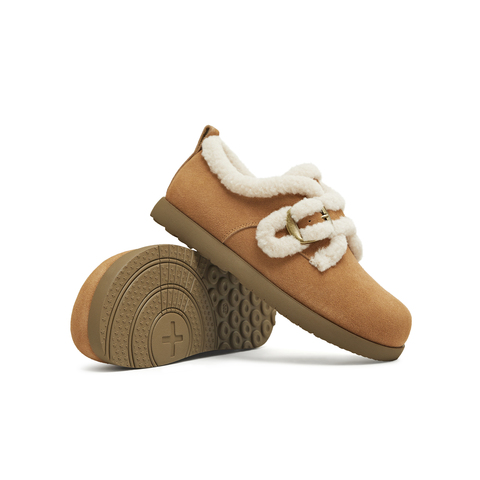 天美意2025冬新款复古纯色圆头毛绒保暖潮流女勃肯鞋KK083DM5