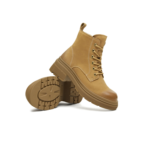 天美意2025冬新款短靴系带厚底纯色圆头户外女马丁靴KDX18DD5