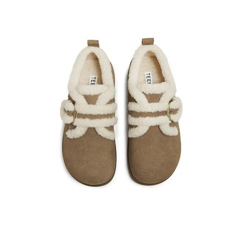 天美意2025冬新款复古纯色圆头毛绒保暖潮流女勃肯鞋KK083DM5