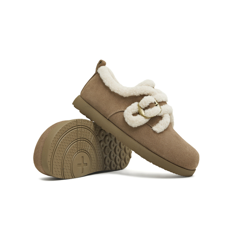 天美意2025冬新款复古纯色圆头毛绒保暖潮流女勃肯鞋KK083DM5