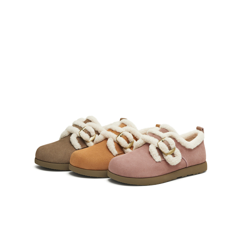 天美意2025冬新款复古纯色圆头毛绒保暖潮流女勃肯鞋KK083DM5