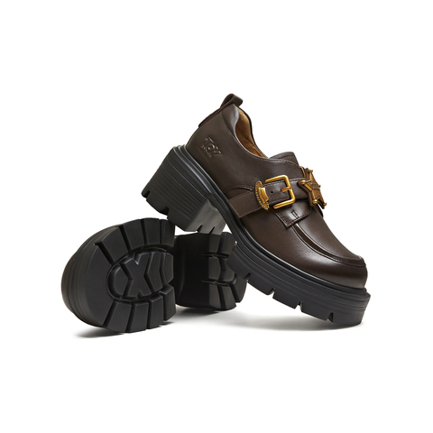 天美意2026春新款粗跟复古百搭学院风英伦女乐福鞋CMJ46AM6