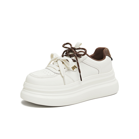 天美意2026春新款商场同款厚底纯色双鞋带小白鞋女板鞋BM461AM6