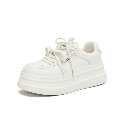 天美意2026春新款商场同款厚底纯色双鞋带小白鞋女板鞋BM461AM6