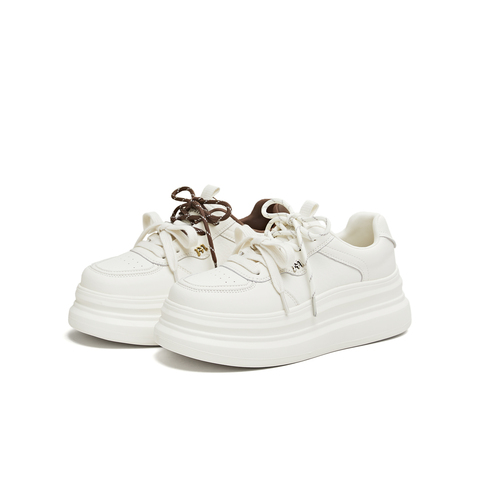 天美意2026春新款商场同款厚底纯色双鞋带小白鞋女板鞋BM461AM6