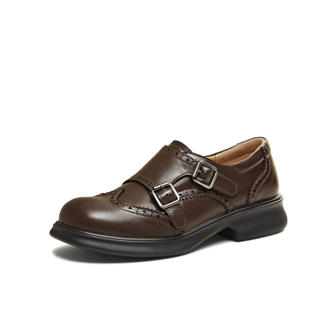 天美意2026春新款厚底时尚英伦布洛克学院女乐福鞋KE085AM6