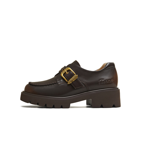 天美意2026春新款商场同款复古金属装饰女皮鞋乐福鞋CJM23AM6