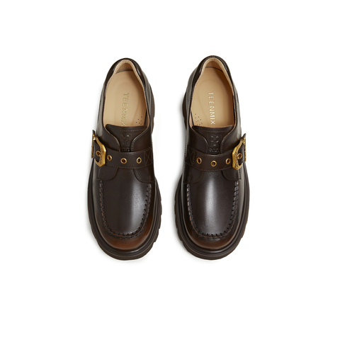 天美意2026春新款商场同款复古金属装饰女皮鞋乐福鞋CJM23AM6