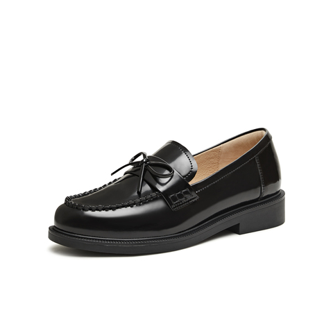 天美意2026春新款商场同款简约蝴蝶结皮鞋乐福鞋女单鞋CXC58AA6