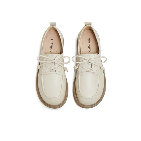 天美意2026春新款商场同款厚底英伦系带乐福鞋女单鞋COY49AM6