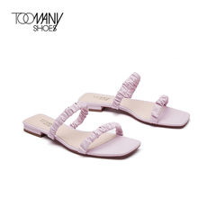 Toomanyshoes女鞋2021春夏夏日漱石方头平底一字带仙女风凉拖