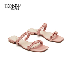 Toomanyshoes女鞋2021春夏夏日漱石方头平底一字带仙女风凉拖
