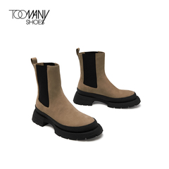 Toomanyshoes靴子2021新款Britton厚底圆头烟筒靴女冬切尔西短靴