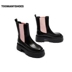 Toomanyshoes靴子2022新款粉红夹心厚底齿轮鞋烟筒靴女切尔西短靴