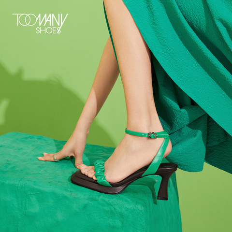 Toomanyshoes女鞋2022夏季新款莫吉托方头高跟凉鞋女一字带高跟鞋